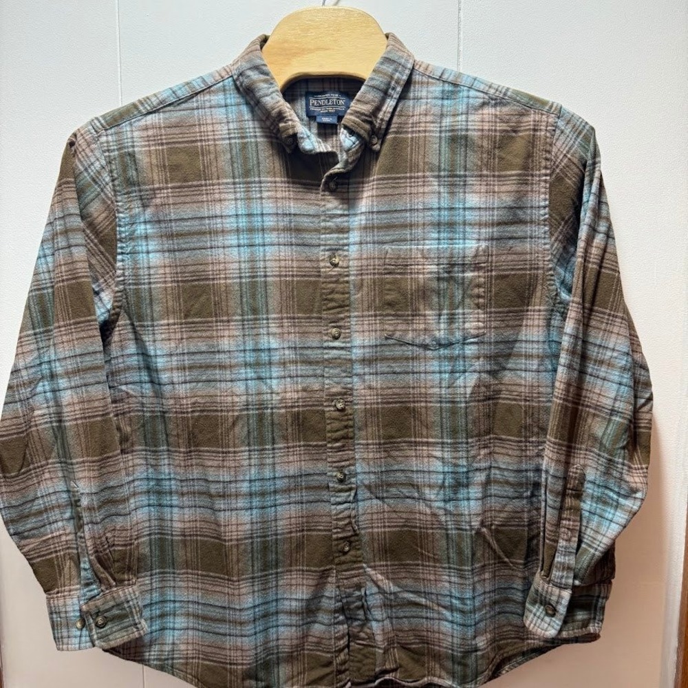 Pendleton Mason Men XXL Brown‎ Blue Plaid Flannel Button Down Shirt